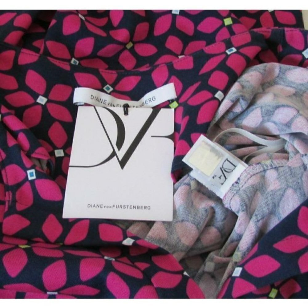 DVF Diane von Furstenberg Reina Floral check tunic dress pink purple navy new 8 - Picture 4 of 4